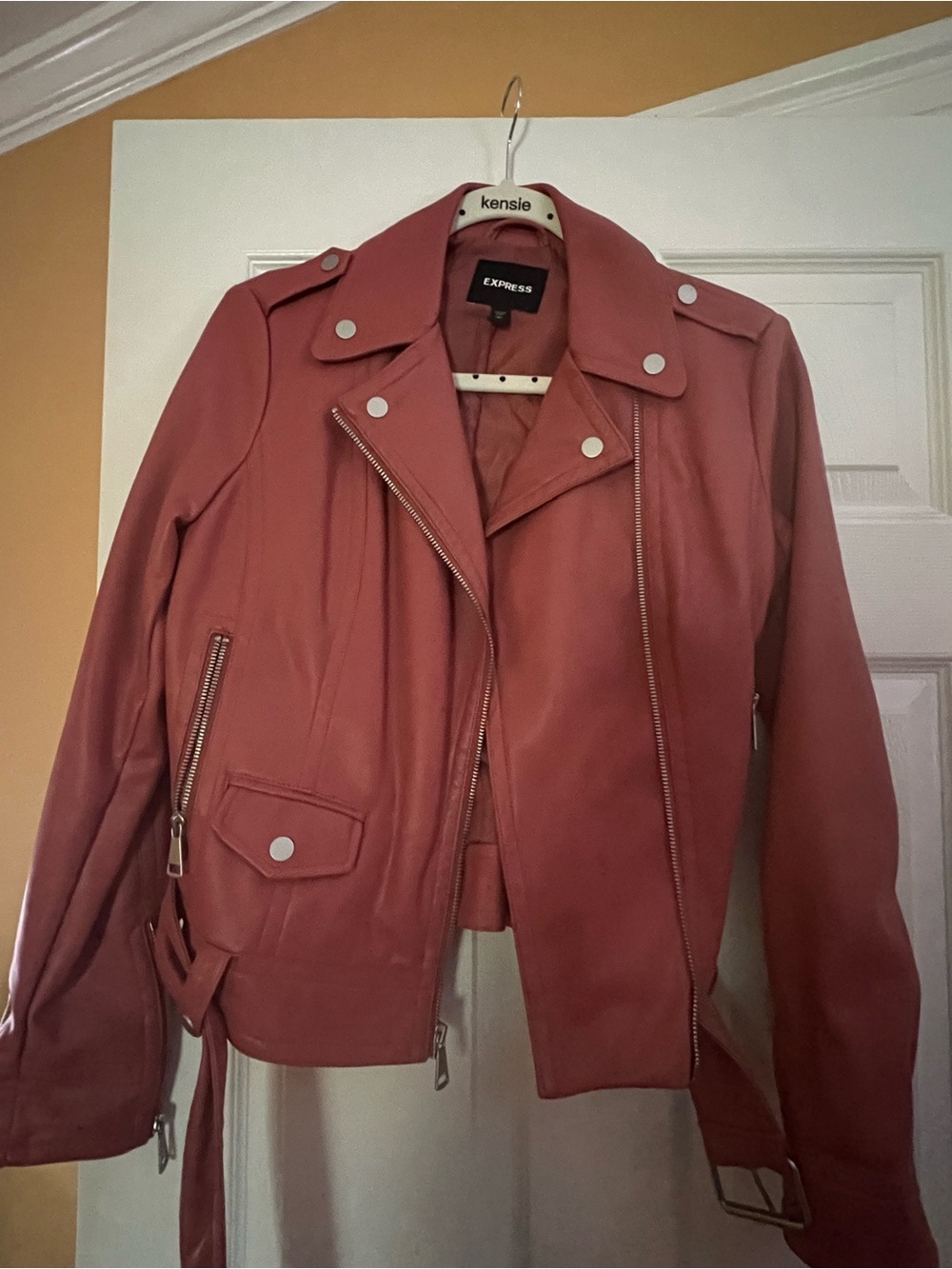 Express Rose Pink Moto-Style Leather Jacket